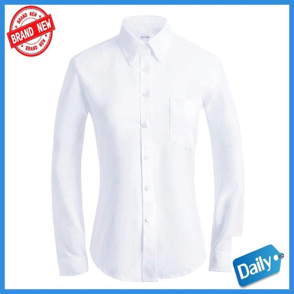 Long Sleeve Oxford Button Down Shirt Wrinkle Resistant Work Blouse